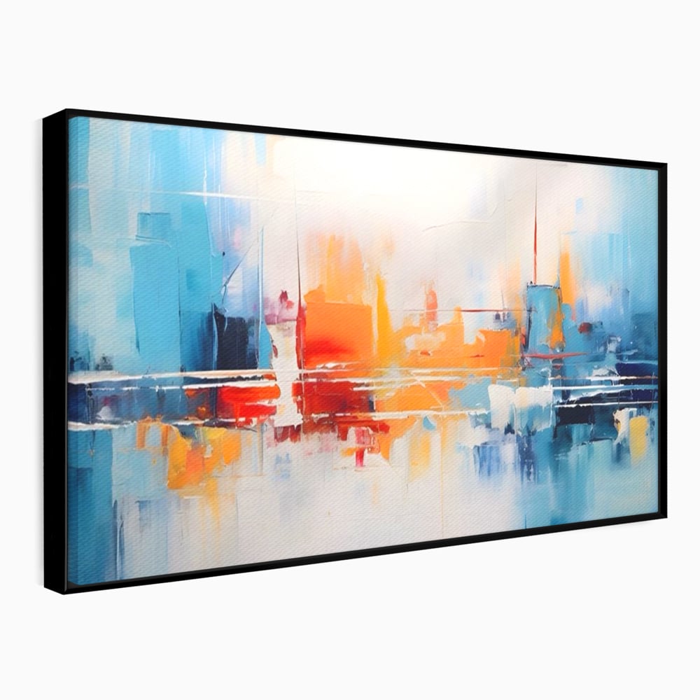 Tablou canvas cu pictura abstracta cu peisaj urban, in rama de aluminiu negru